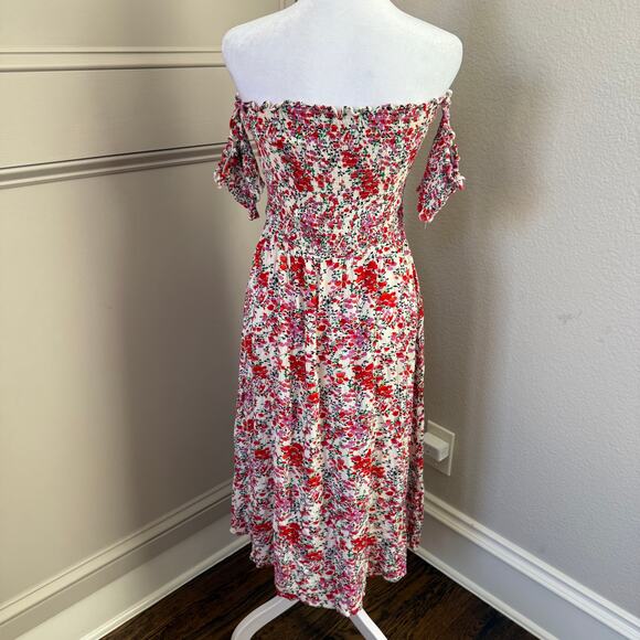 Lulus View From Meadow M Cream Floral Off Shoulder Midi Dress - Picture 4 of 5